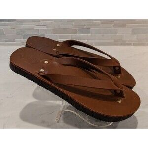 NEW~Women's Kiwi Style No. 1 Brown Leather Vibram Sole Evaflex Flip Flops Size 8
